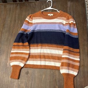 Blue and camel striped sweater. Bubble leaves. Size Medium. Never worn
